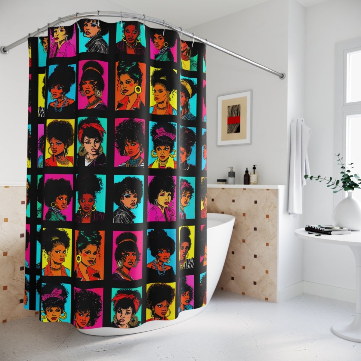 80s Hair Shower Curtain - Afrocentric Art by The Trini Gee