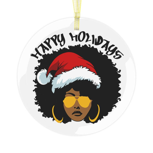 Afro Christmas Glass Ornament - Afrocentric Art by The Trini Gee