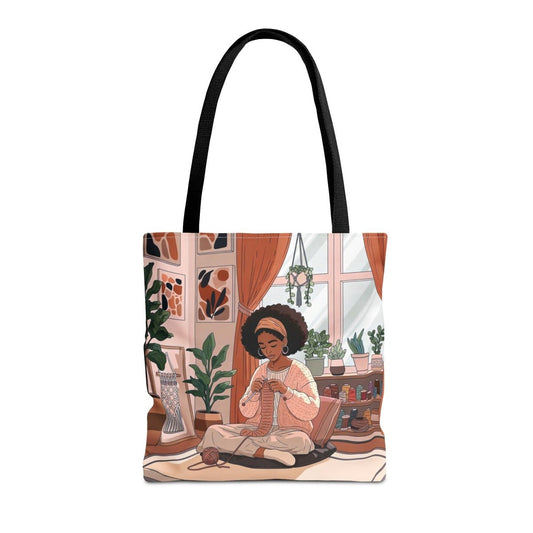 Afro Girl Knitting Tote Bag - Afrocentric Art by The Trini Gee