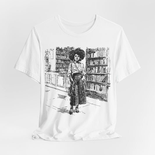 Afro Library Girl T-Shirt - Afrocentric Art by The Trini Gee