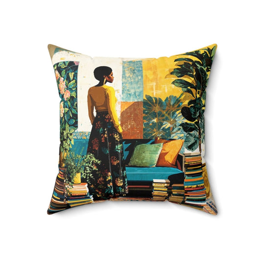 Afro Plants Books Pillow - Afrocentric Art by The Trini Gee