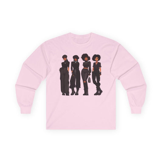 All Black Crew Long Sleeve Shirt - Afrocentric Art by The Trini Gee