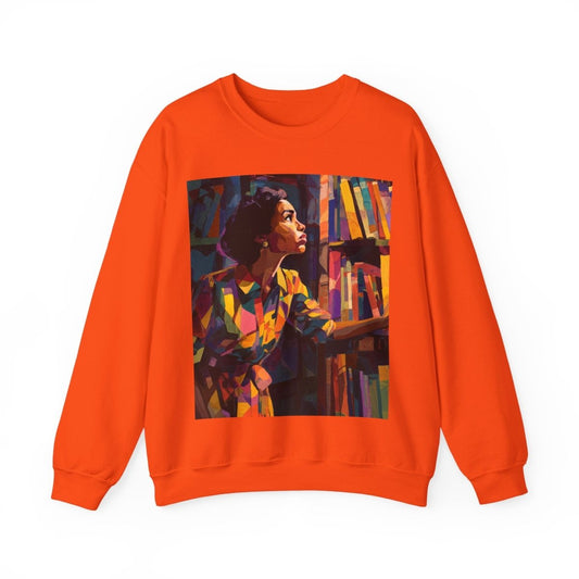 Bookshelf Lady Sweatshirt - Afrocentric Art by The Trini Gee