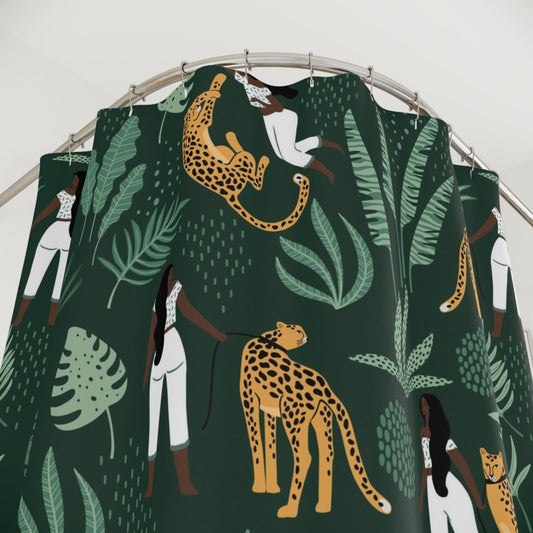 Cheetah Woman Shower Curtain - Afrocentric Art by The Trini Gee