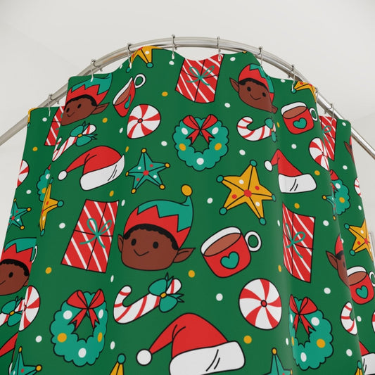 Christmas Elf Shower Curtain - Afrocentric Art by The Trini Gee