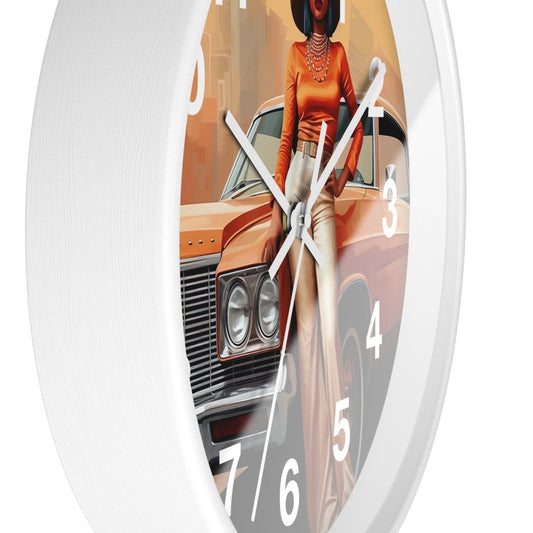 Classic Car Woman Wall Clock - Afrocentric Art by The Trini Gee