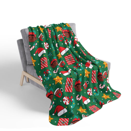 Holiday Elf Sherpa Blanket - Afrocentric Art by The Trini Gee