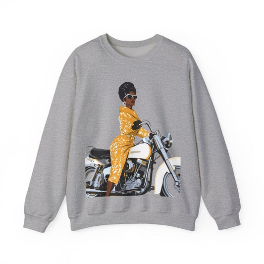 Lady on Motorcycle Sweatshirt - Afrocentric Art by The Trini Gee