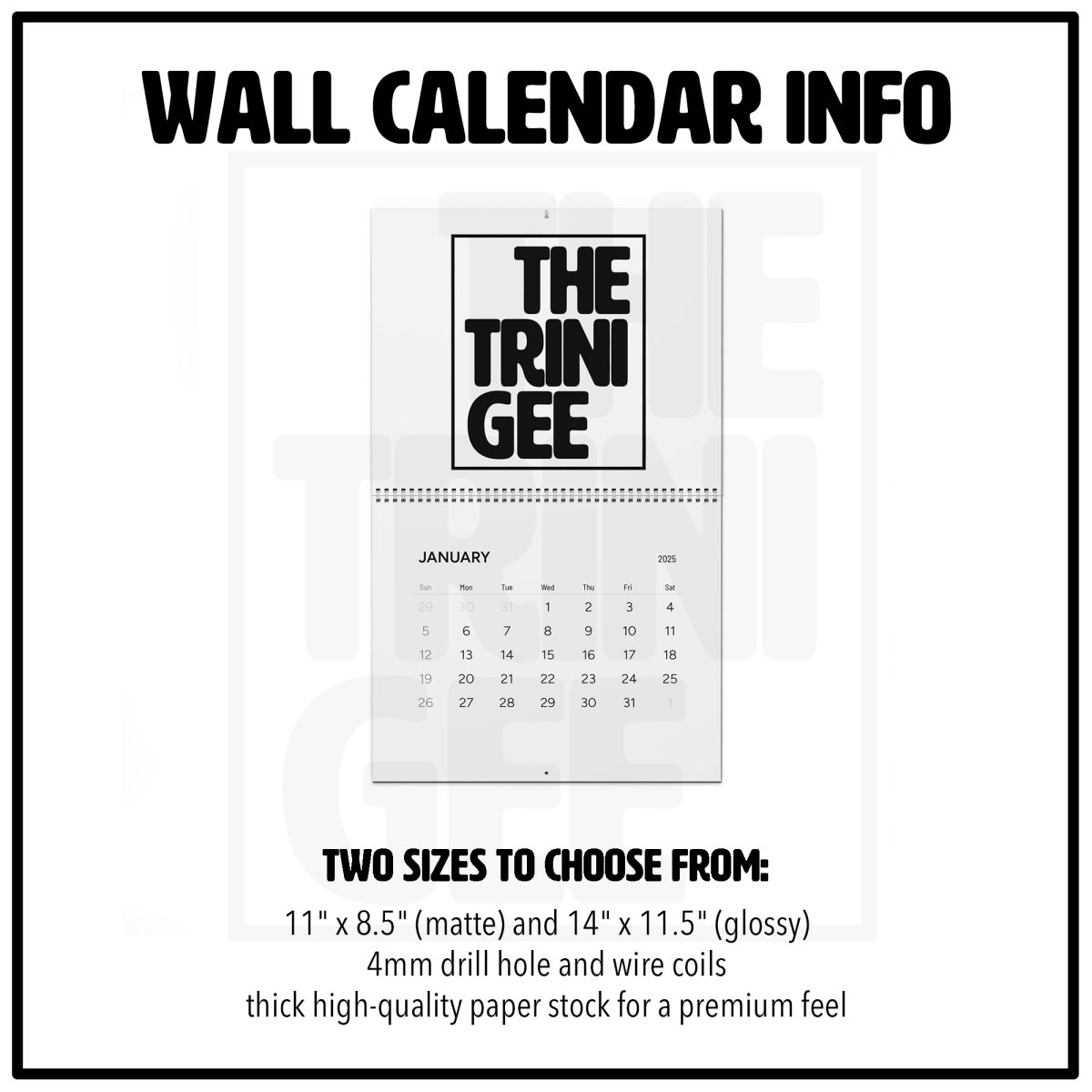 Minds and Spines 2025 Wall Calendar - The Trini Gee