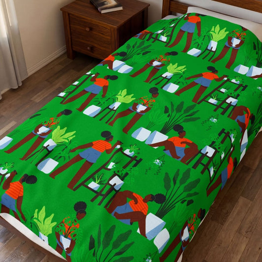 Plant Care Throw Blanket - Afrocentric Art by The Trini Gee