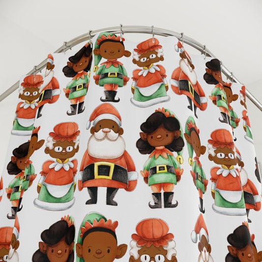 Santa Family Shower Curtain - Afrocentric Art by The Trini Gee