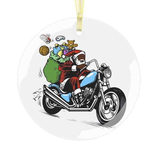 Santa on Motorcycle Glass Ornament - The Trini Gee
