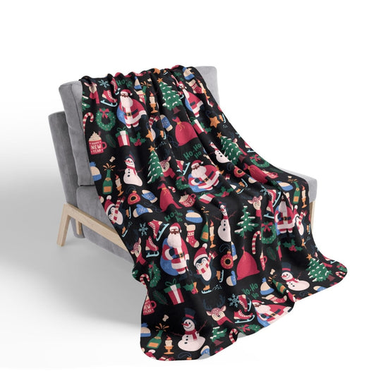 Santa Pattern Sherpa Blanket - Afrocentric Art by The Trini Gee