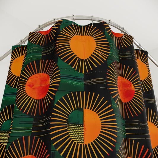 Sunburst Shower Curtain - Afrocentric Art by The Trini Gee