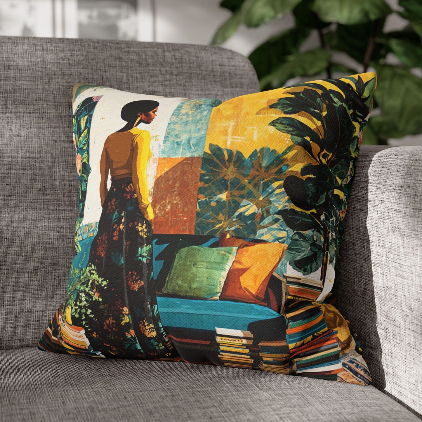 Afro Plants Books Pillow