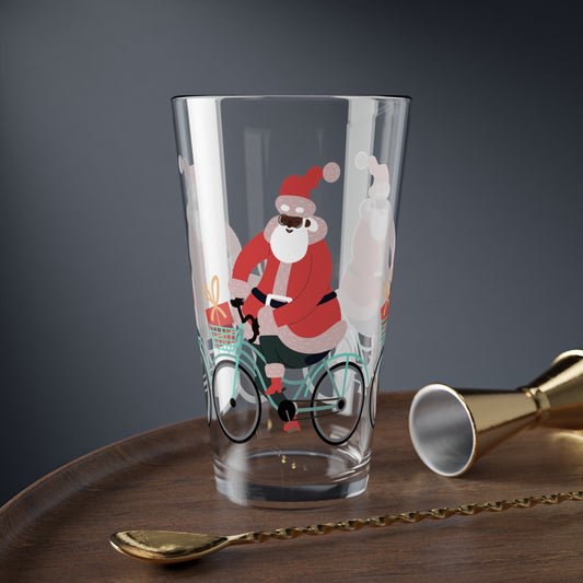 Santa on Bike 16oz Glass