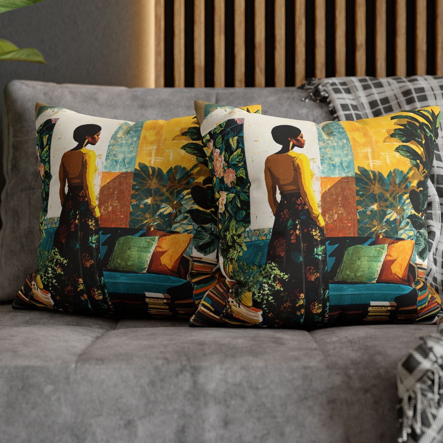Afro Plants Books Pillow