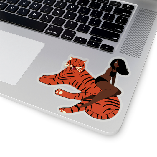 Woman on Tiger Sticker