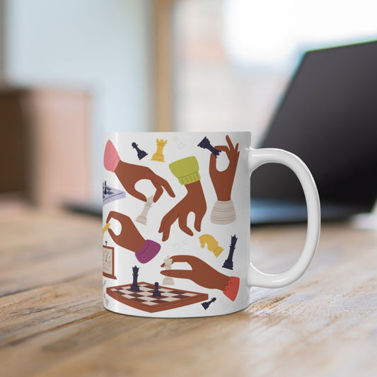 Brown Hands Play Chess Mug
