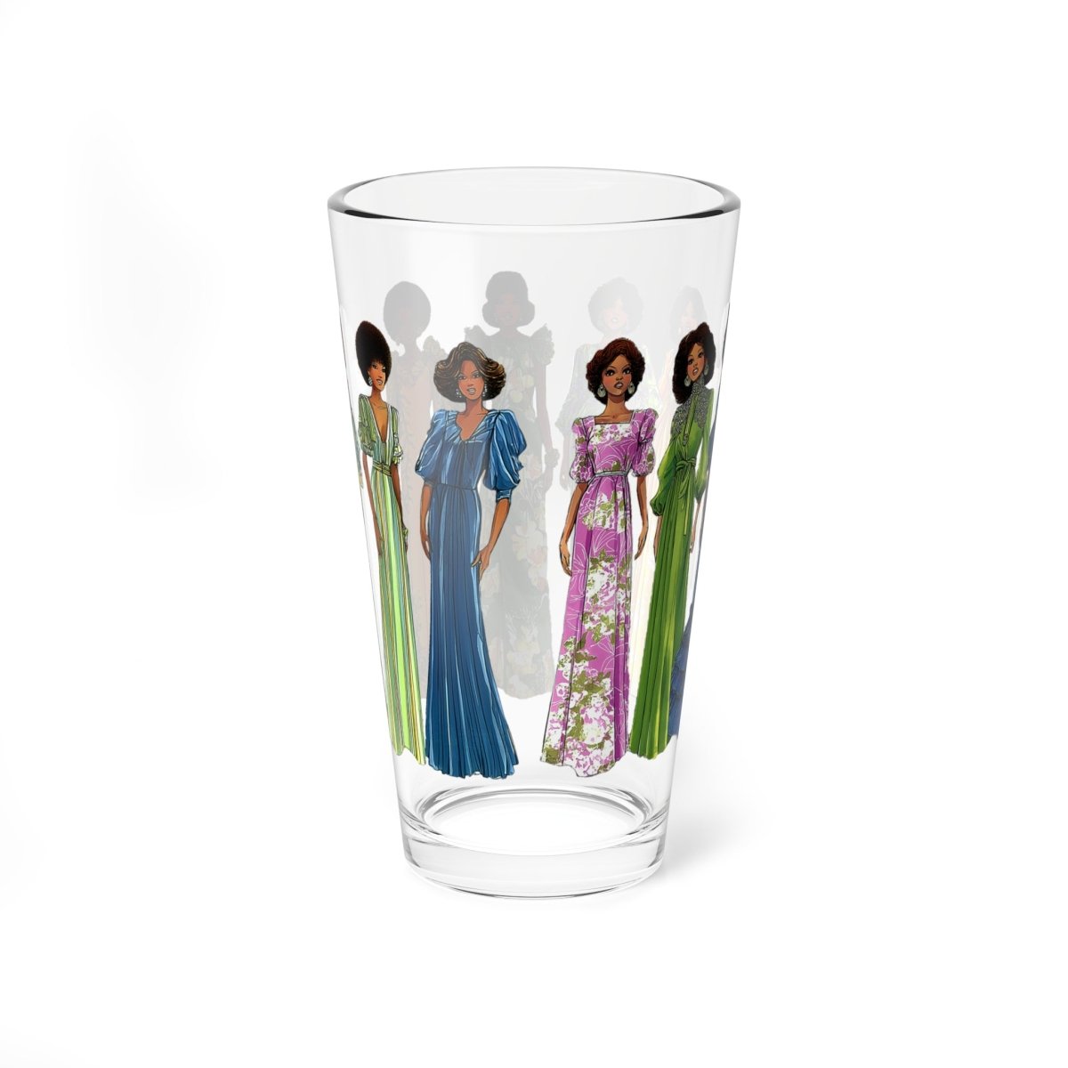70s Fashion Ladies 16oz Glass - Afrocentric Art by The Trini Gee