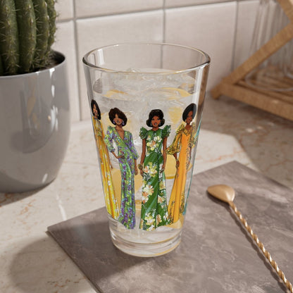 70s Fashion Ladies 16oz Glass - Afrocentric Art by The Trini Gee
