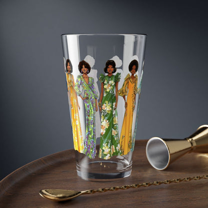 70s Fashion Ladies 16oz Glass - Afrocentric Art by The Trini Gee