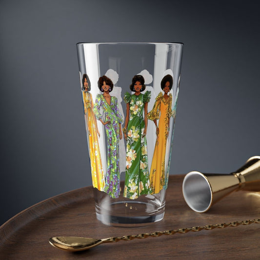70s Fashion Ladies 16oz Glass - Afrocentric Art by The Trini Gee