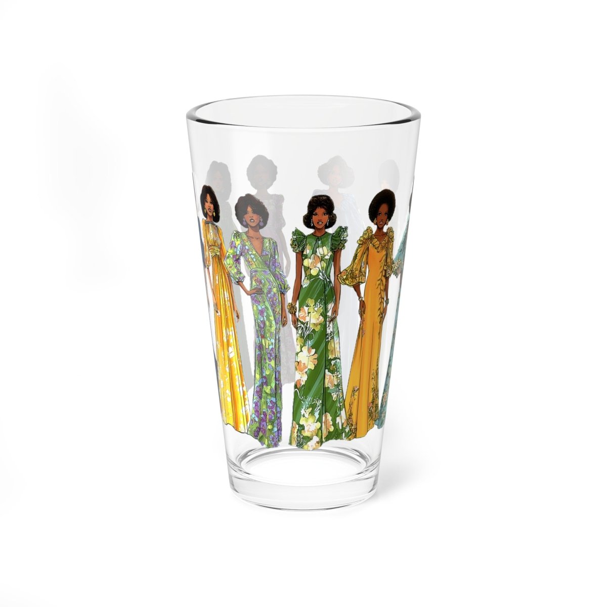 70s Fashion Ladies 16oz Glass - Afrocentric Art by The Trini Gee