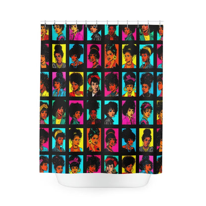 80s Hair Shower Curtain - Afrocentric Art by The Trini Gee