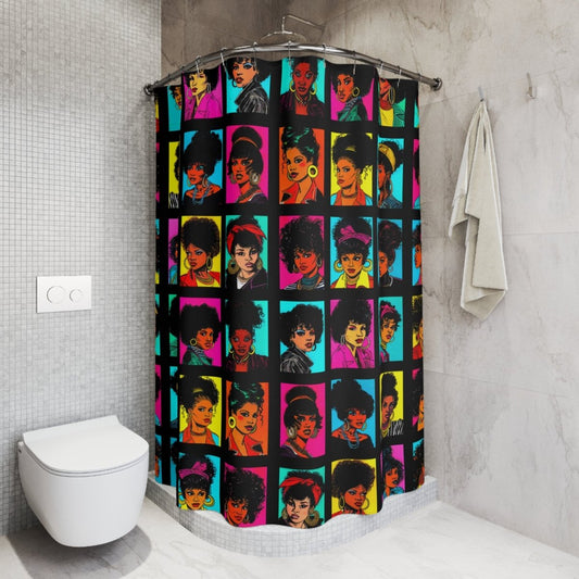 80s Hair Shower Curtain - Afrocentric Art by The Trini Gee