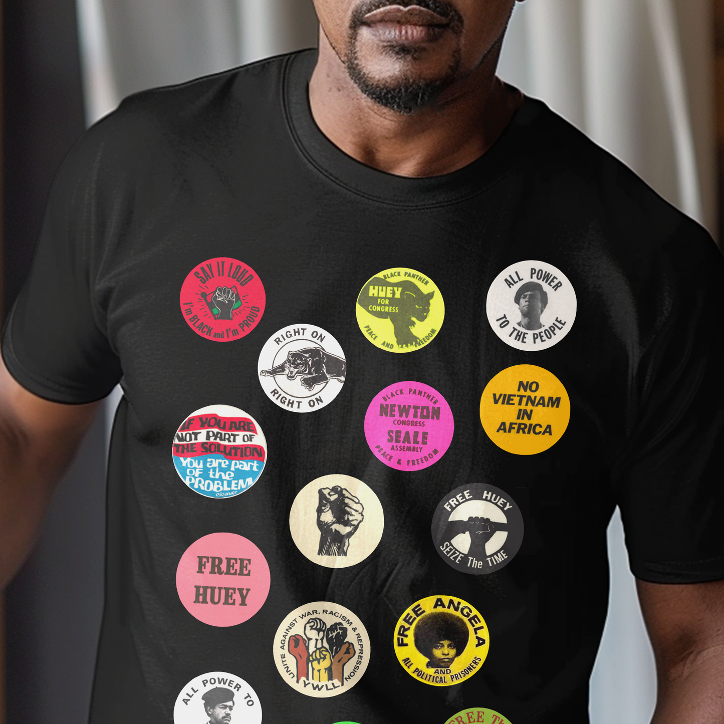 Black Panther Party Political Buttons Shirt