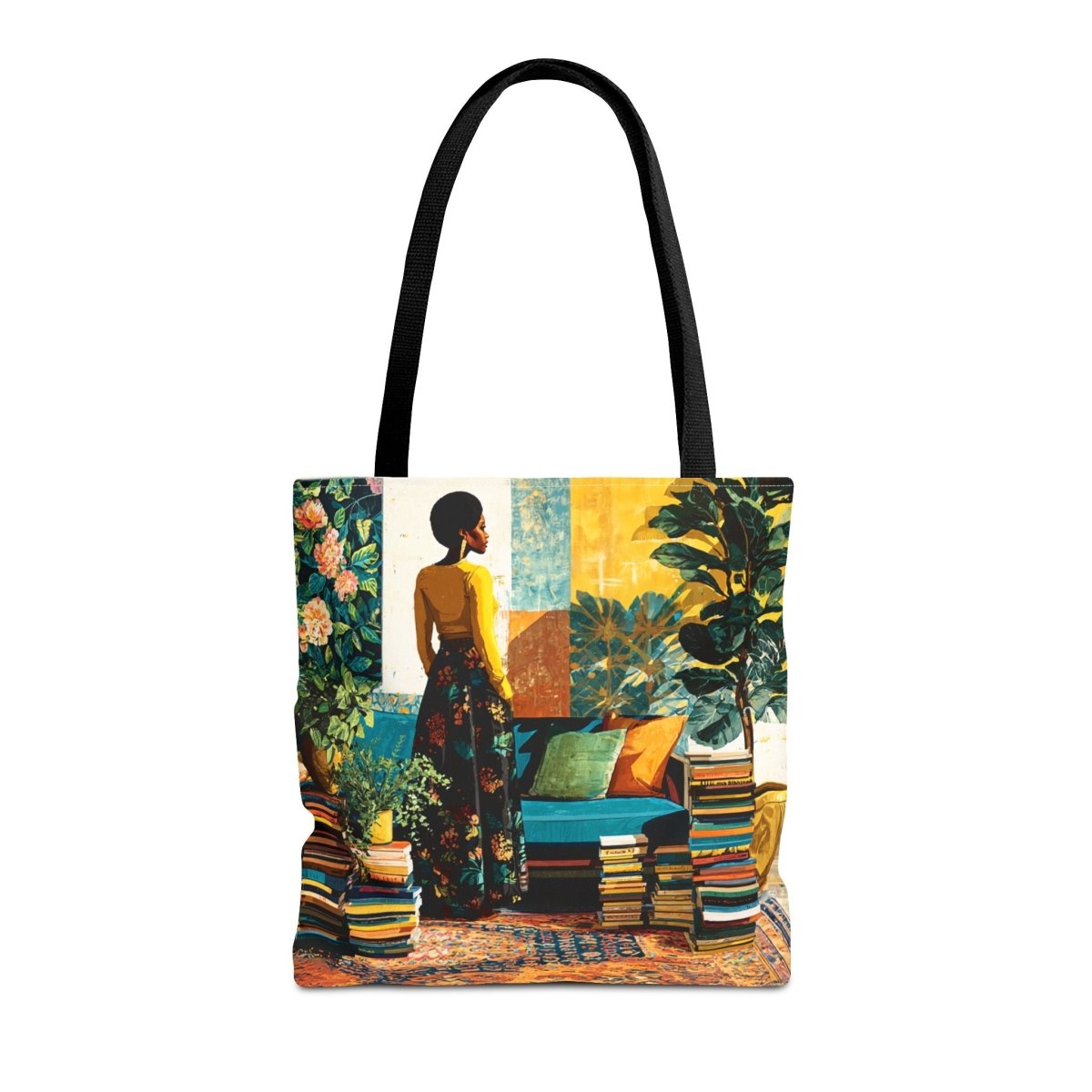 Afro Books Plants Tote Bag - Afrocentric Art by The Trini Gee