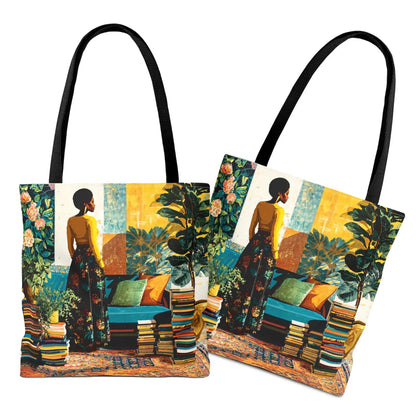Afro Books Plants Tote Bag - Afrocentric Art by The Trini Gee
