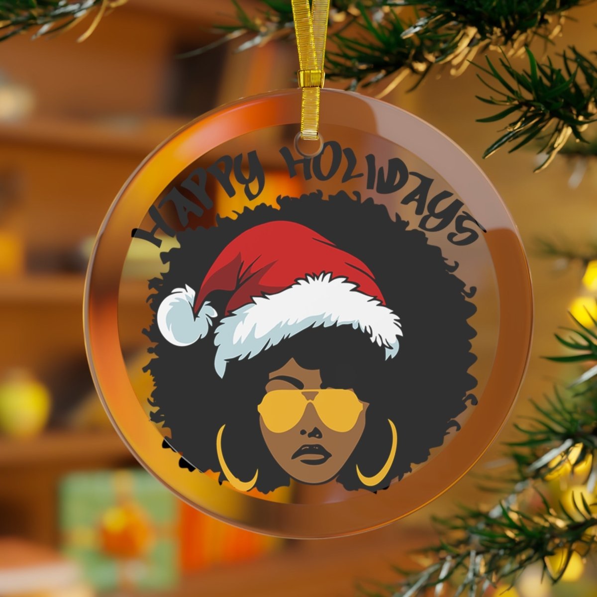 Afro Christmas Glass Ornament - Afrocentric Art by The Trini Gee