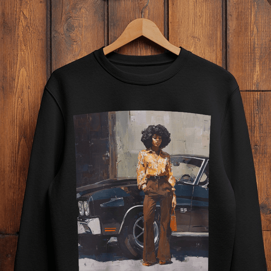 Afro Classic Car Sweatshirt - Afrocentric Art by The Trini Gee