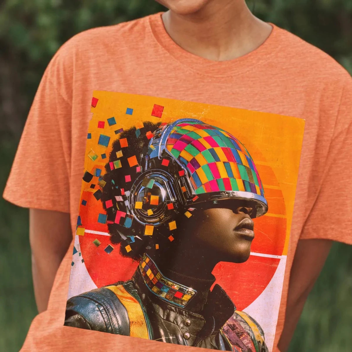 Afro Cyber Helmet Shirt - Afrocentric Art by The Trini Gee