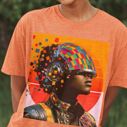 Afro Cyber Helmet Shirt - Afrocentric Art by The Trini Gee