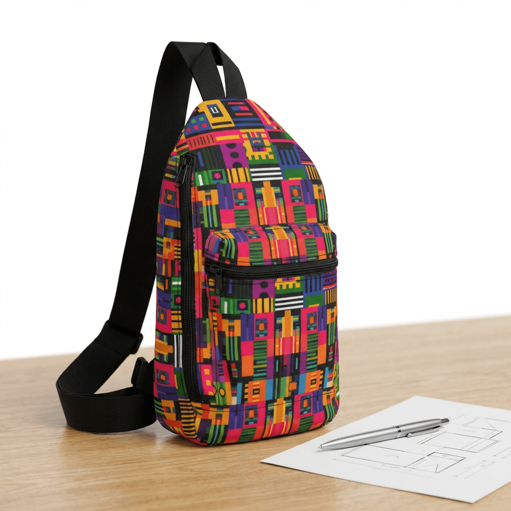 Afro Digital Kente Sling Bag - Afrocentric Art by The Trini Gee
