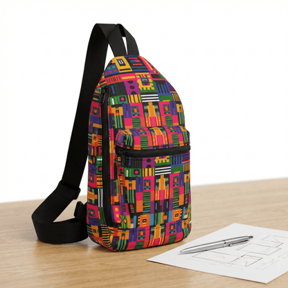 Afro Digital Kente Sling Bag - Afrocentric Art by The Trini Gee