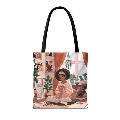 Afro Girl Knitting Tote Bag - Afrocentric Art by The Trini Gee