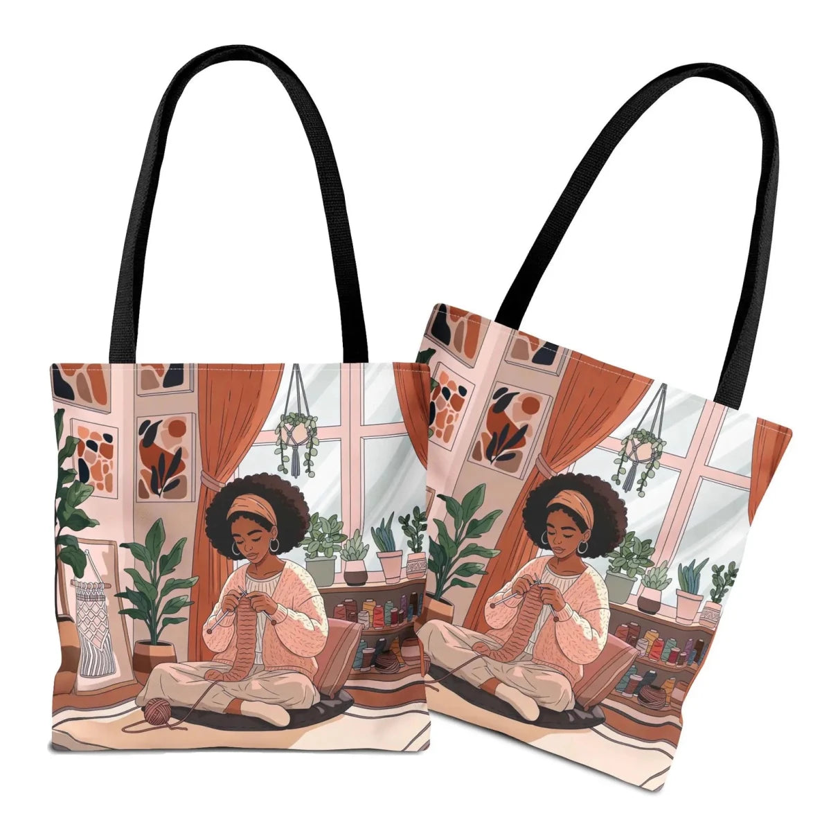 Afro Girl Knitting Tote Bag - Afrocentric Art by The Trini Gee