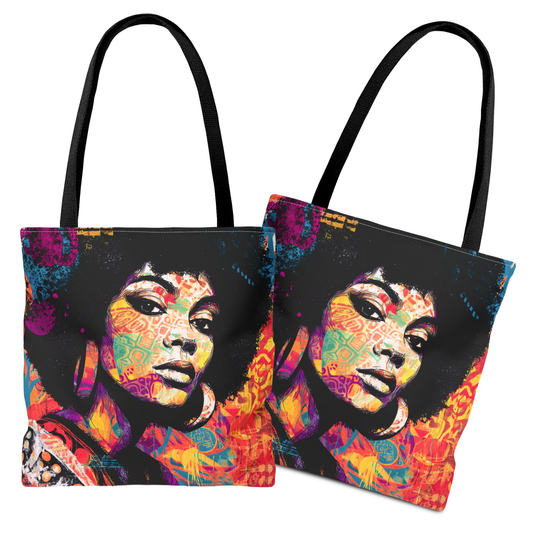 Afro Graffiti Portrait Tote Bag - Afrocentric Art by The Trini Gee