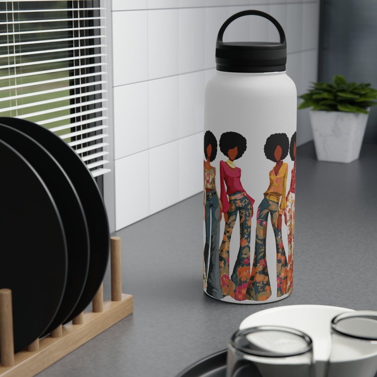 Afro Ladies 32oz Water Bottle - Afrocentric Art by The Trini Gee