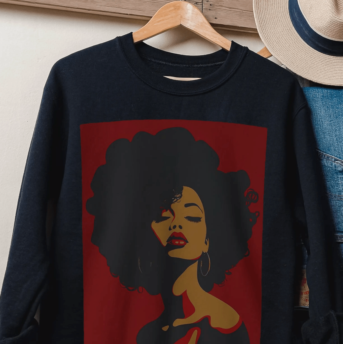 Afro Lady Sweatshirt - Afrocentric Art by The Trini Gee