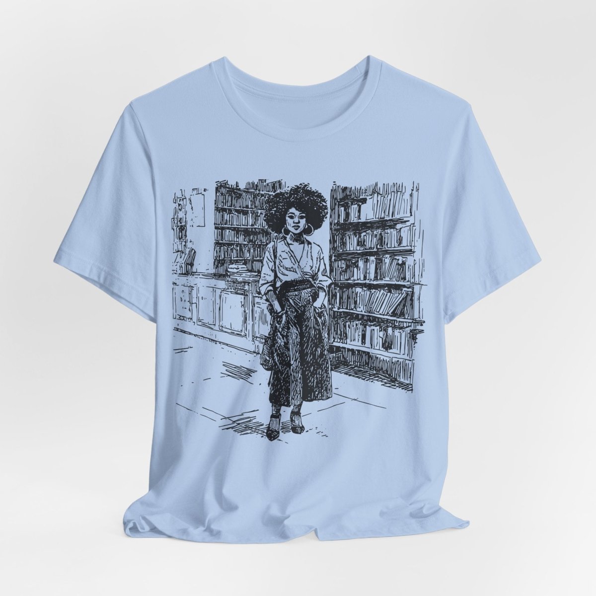 Afro Library Girl T-Shirt - Afrocentric Art by The Trini Gee