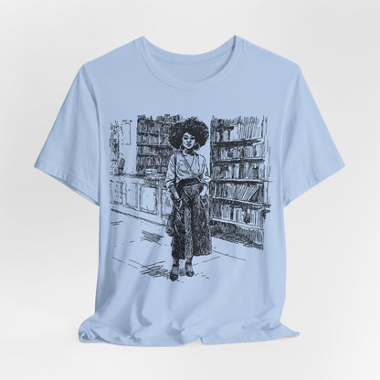 Afro Library Girl T-Shirt - Afrocentric Art by The Trini Gee