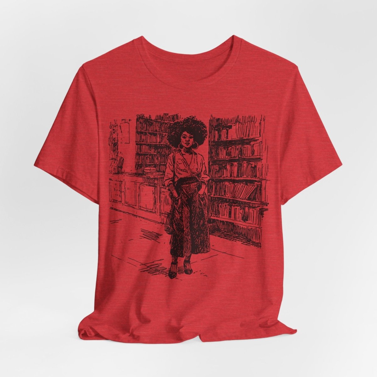 Afro Library Girl T-Shirt - Afrocentric Art by The Trini Gee