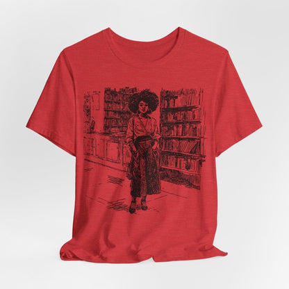 Afro Library Girl T-Shirt - Afrocentric Art by The Trini Gee