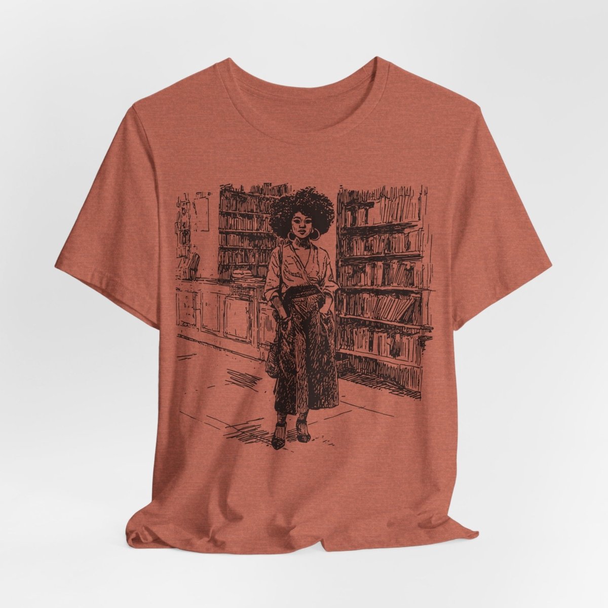 Afro Library Girl T-Shirt - Afrocentric Art by The Trini Gee