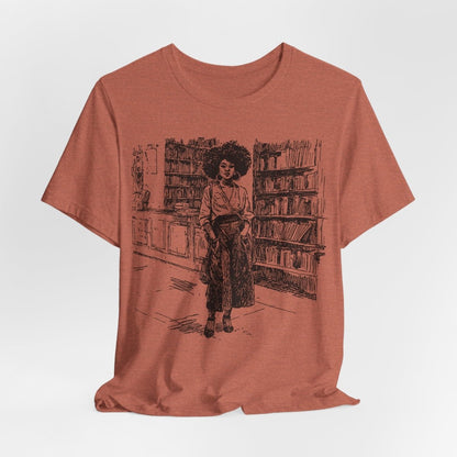 Afro Library Girl T-Shirt - Afrocentric Art by The Trini Gee